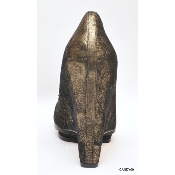 BCBGMAXAZRIA Roxy-2 Wedge Pump Platform Heel Pointy Toe Black/Gold New $295 - Picture 5 of 8